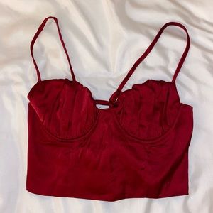 Red silk crop tank top
